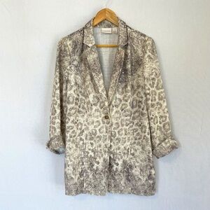 CHICO'S Size 1 US Medium Long Line One Button Blazer Cream & Silver Animal Print
